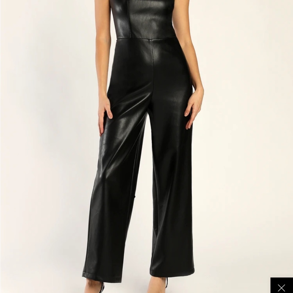 Lulu's Sleek Black Leatherette Jumpsuit